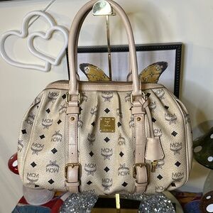 EUC - MCM Visetos Leather Boston Satchel With Lock and Key.